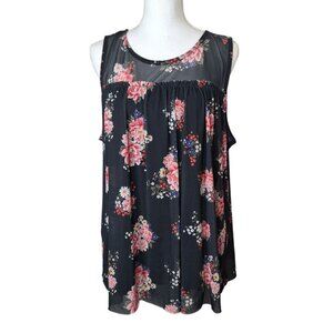 Bobbie‎ Brooks Sleeveless Black Floral Womens Plus 1X Sheer Layers Lightweight